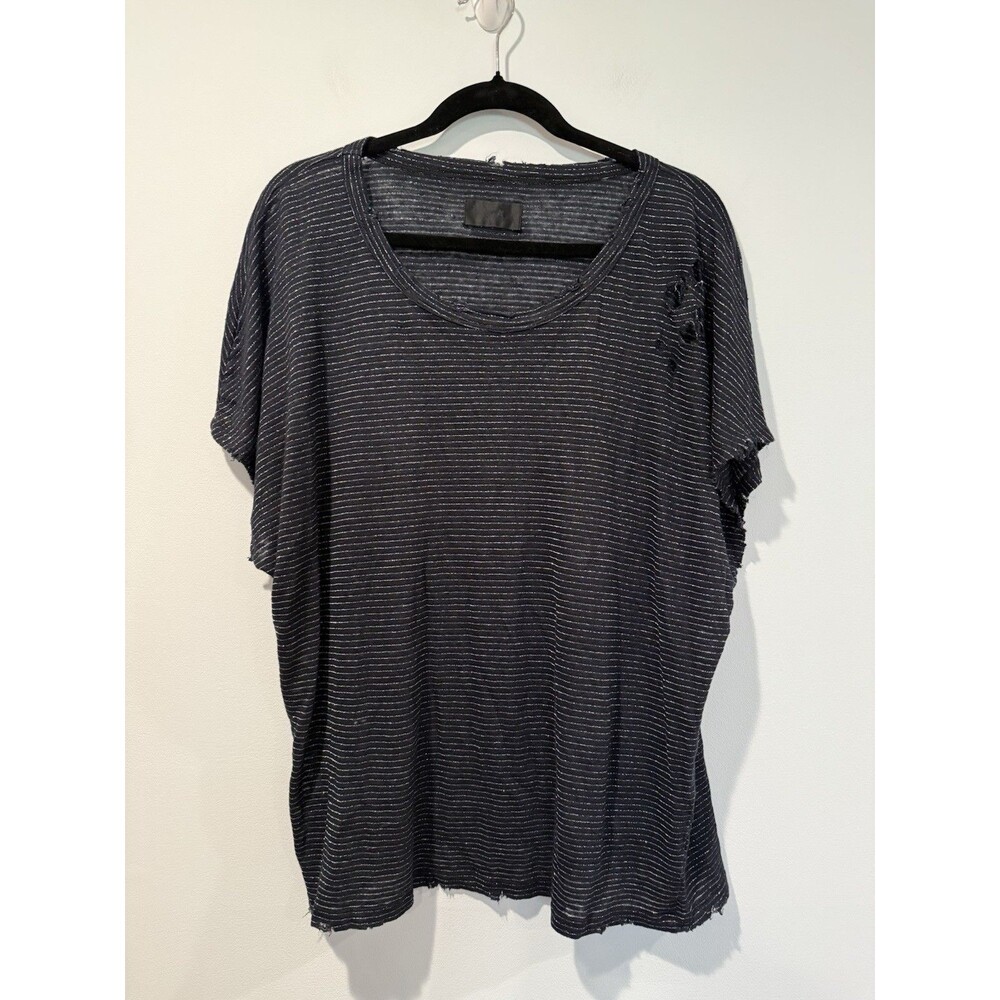 RtA Top Womens Large Black Striped Punk Frayed Distressed Sheer Linen Whimsigoth